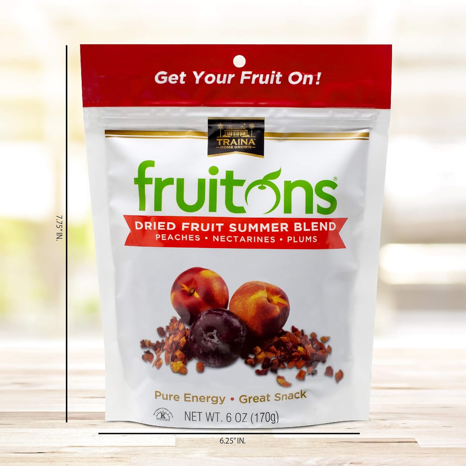 Traina Home Grown Fruitons California Sun Dried Summer Blend Fruit Mix - Peaches, Nectarines and Plums, No Sugar Added, Non GMO, Gluten Free, Kosher Certified, 6 oz pouch (pack of 2)