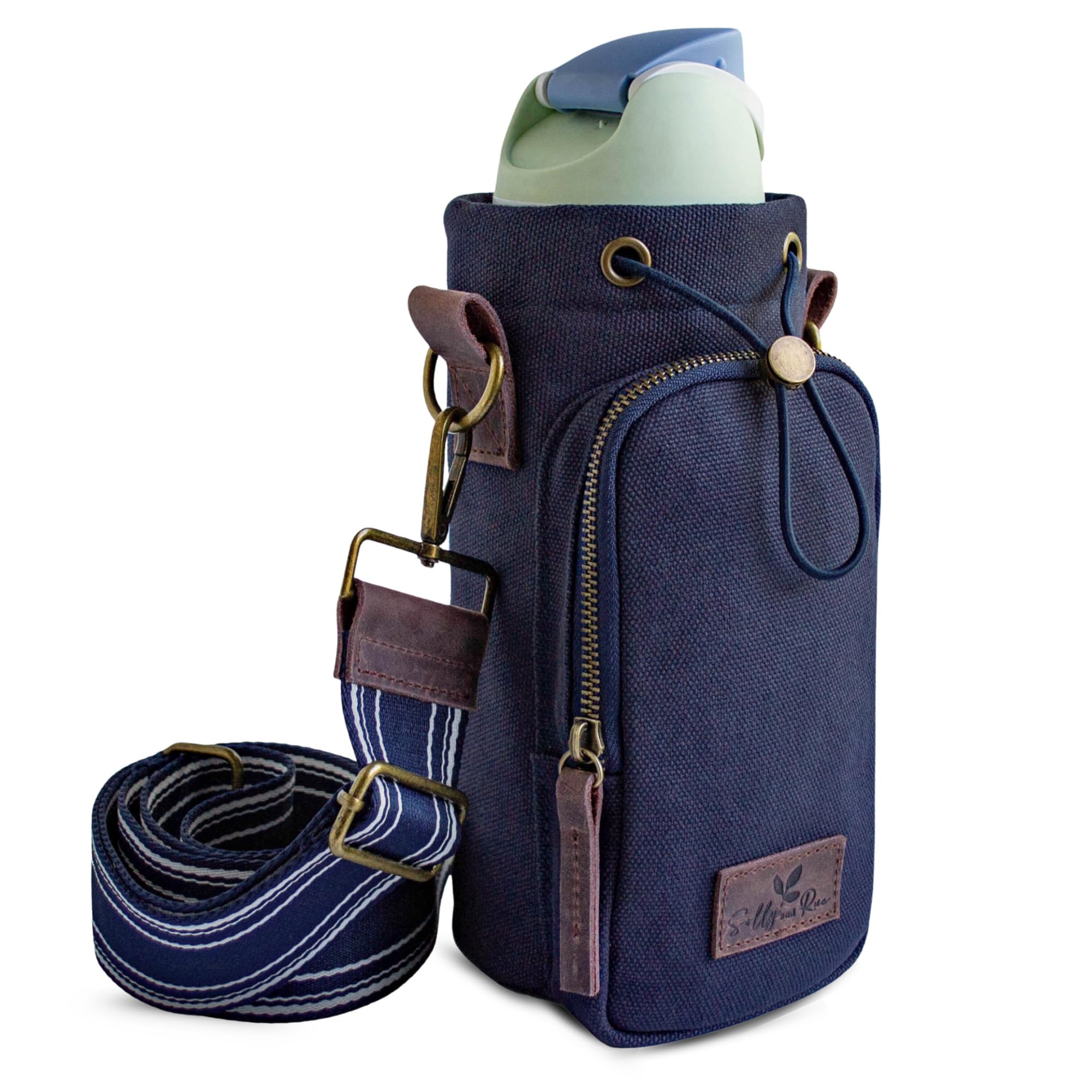 Water Bottle Holder with Strap & Pocket – Crossbody Water Bottle Carrier - Fits 16 to 32 oz Bottles