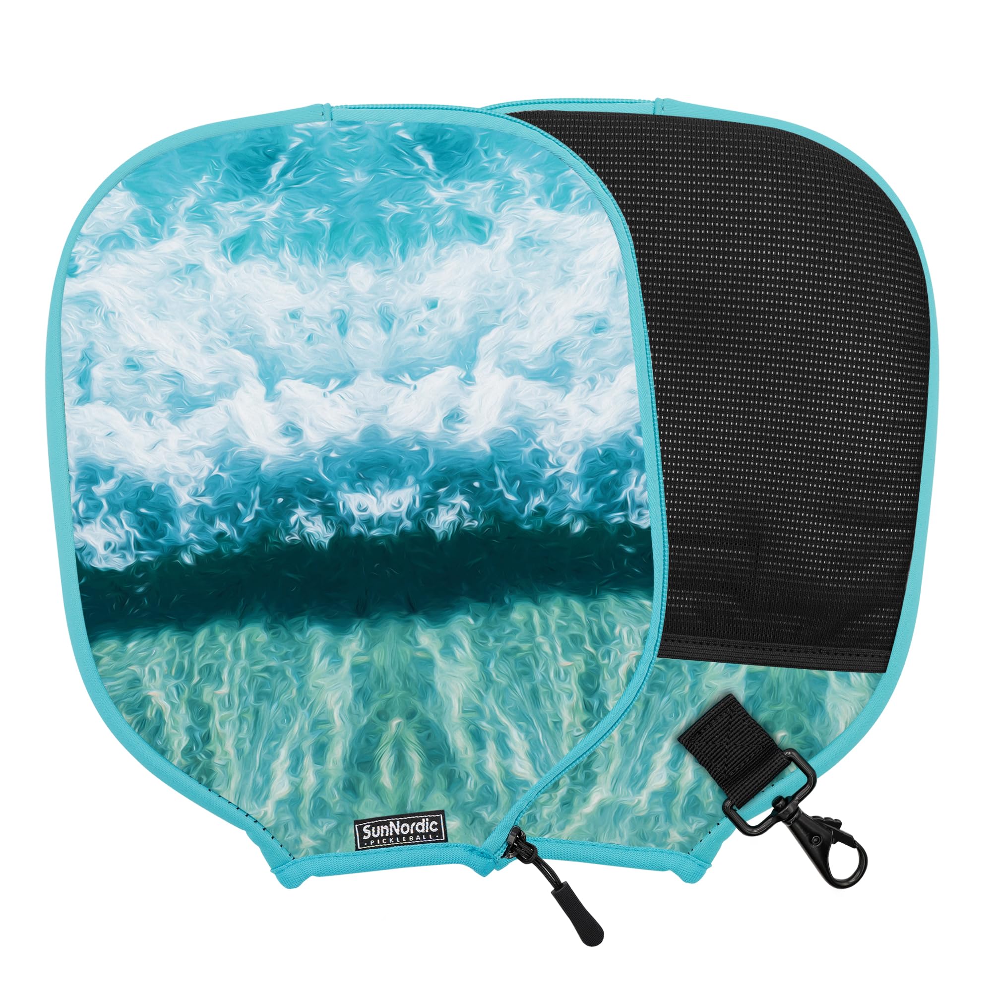 Pickleball Paddle Covers for Carrying 1/2 Paddles, Protective Neoprene Pickleball Covers with 2 x Pockets - for All Standard Size Pickleball Paddles (1 x Paddle Size, Green Ocean)