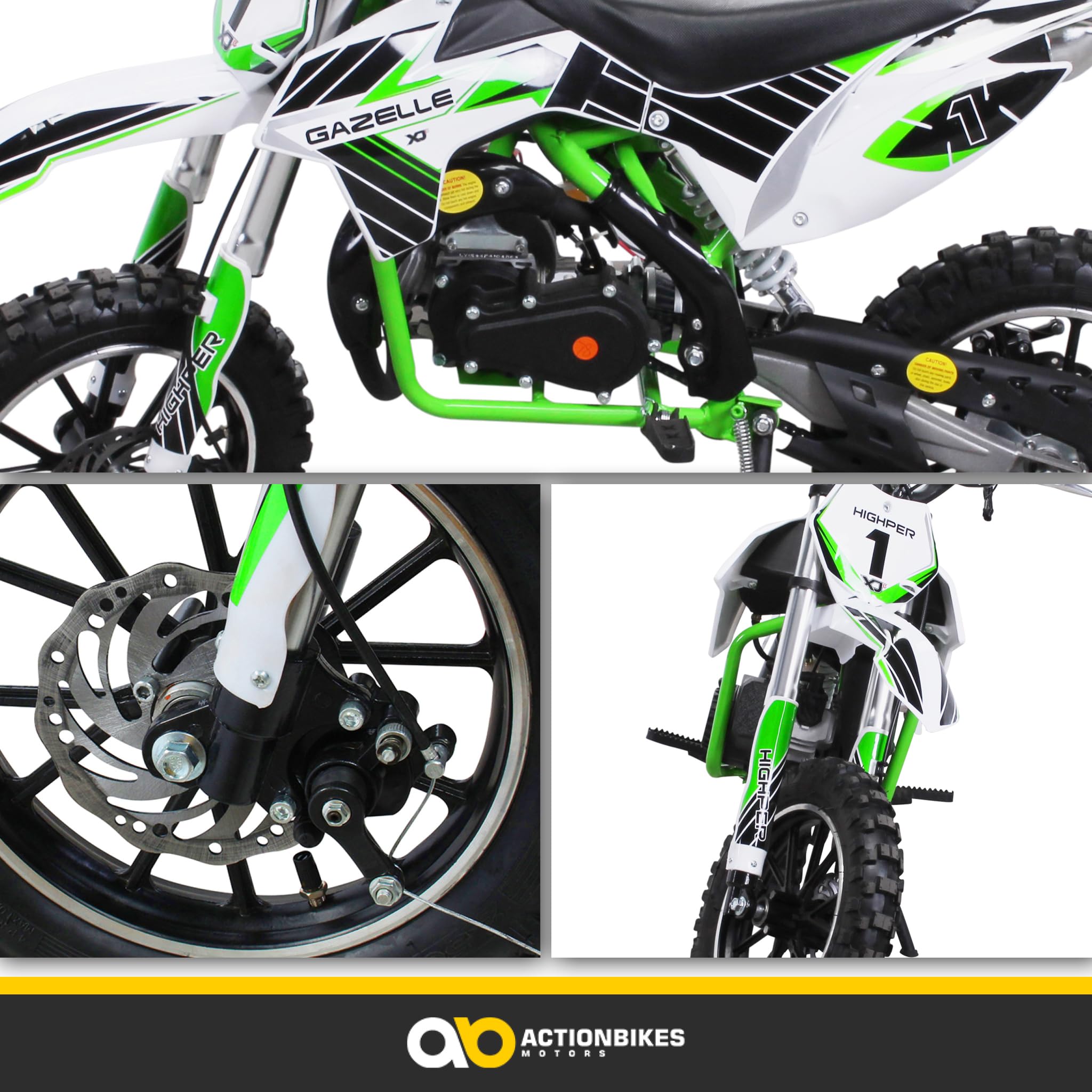 Actionbikes Motors Mini Moto Cross pour enfants Gazelle 49 cc | Moto Thermique Enfant - Velo Electrique - Pocket Bike - Jouet - Dirt Bike - Air Bike - Mini Moto Cross - Pokette (Vert)