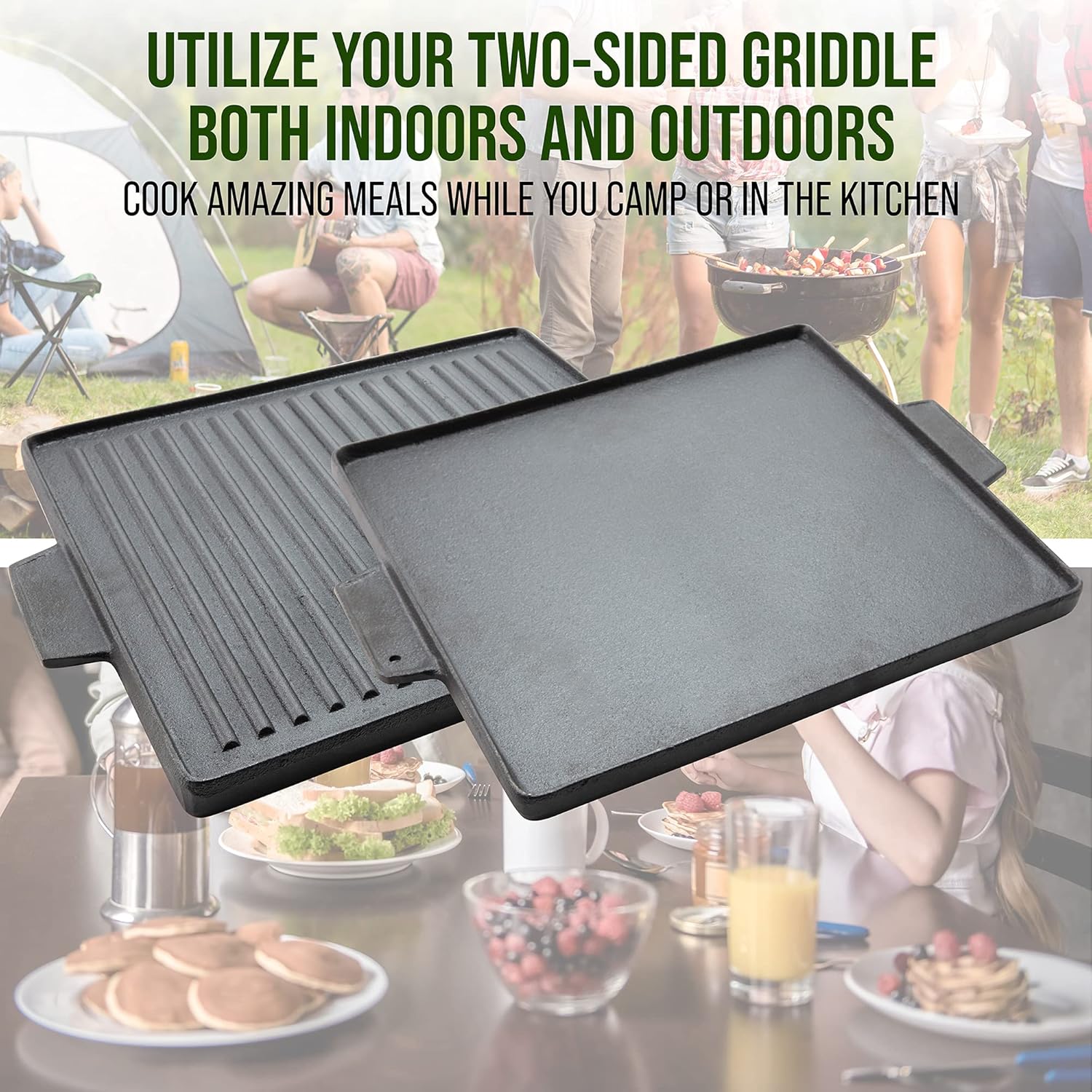 Hike Crew 2-in-1 15x15 reversible griddle grill cast iron: Home & Kitchen