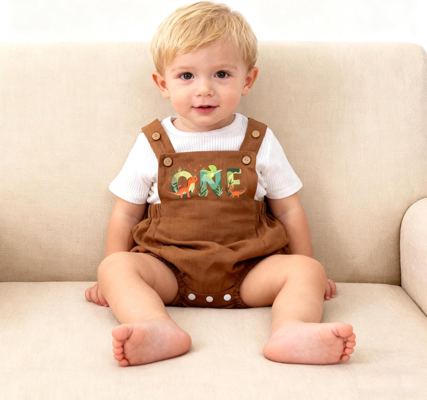 IBTOM CASTLE Baby Boys Girls 1st Birthday Outfit First Birthday Corduroy Backless Overalls Romper Top Shirt Cake Smash Outfit - Image 6