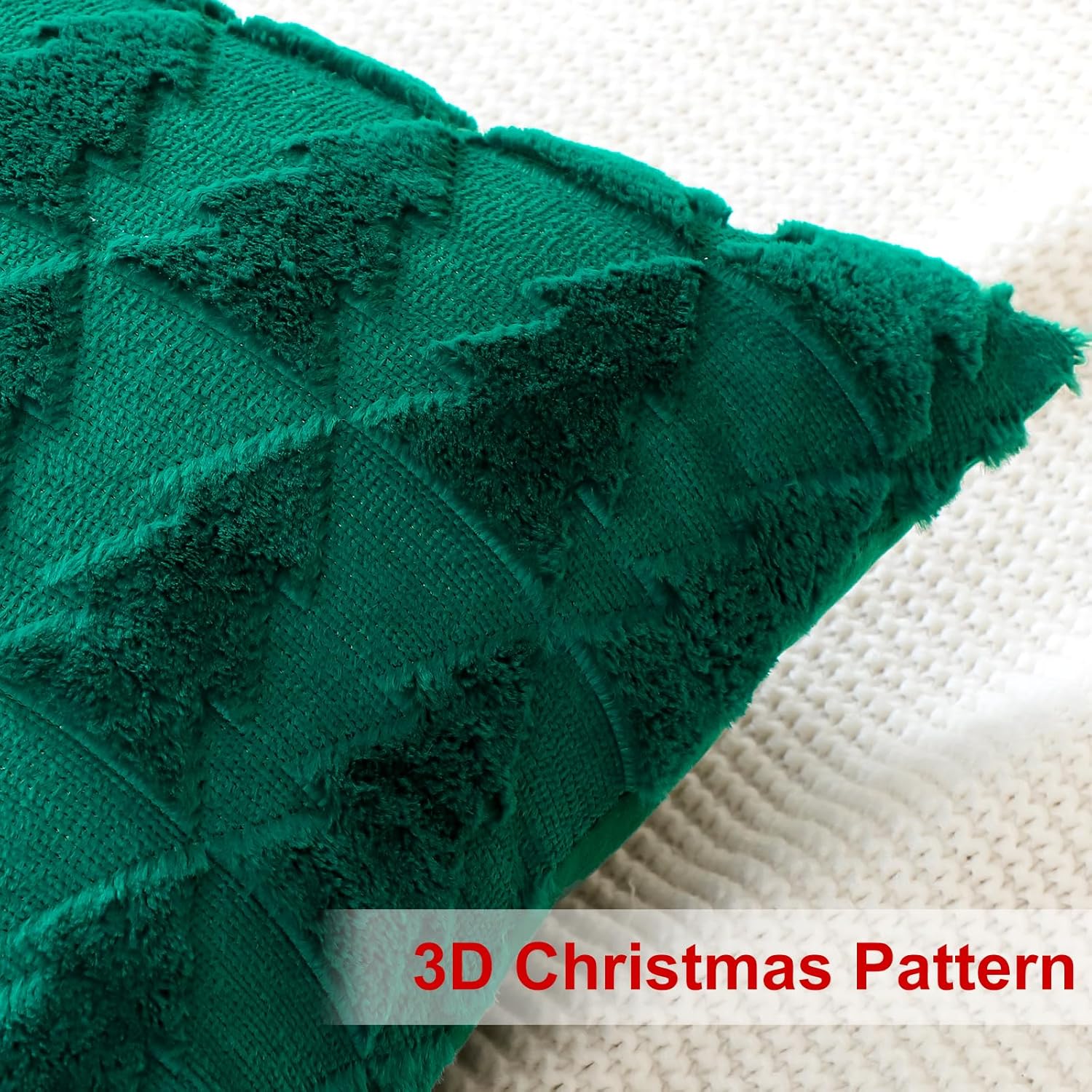 OTOSTAR Set of 2 Xmas Soft Plush Short Wool Velvet Decorative Throw Pillow Covers Square Luxury Style Cushion Case Pillow Shell for Sofa Bedroom Christmas Tree Green, 26x26 Inch