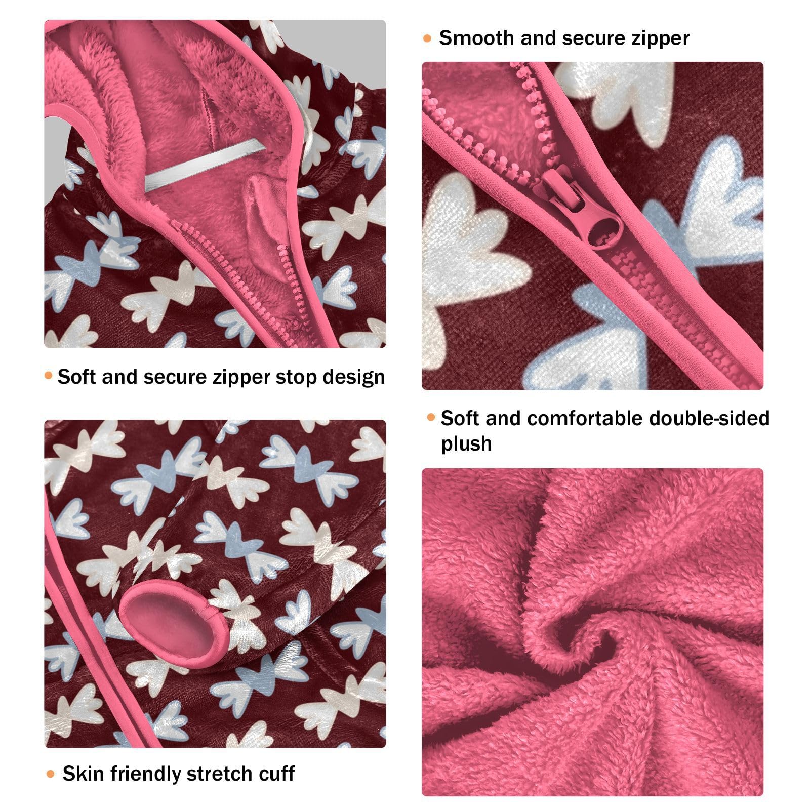 Cappotto con cappuccio per bambini, per autunno e inverno, caldo, a maniche lunghe, con cerniera, antivento, con due tasche, per 3-10 anni, motivo cuore e angelo