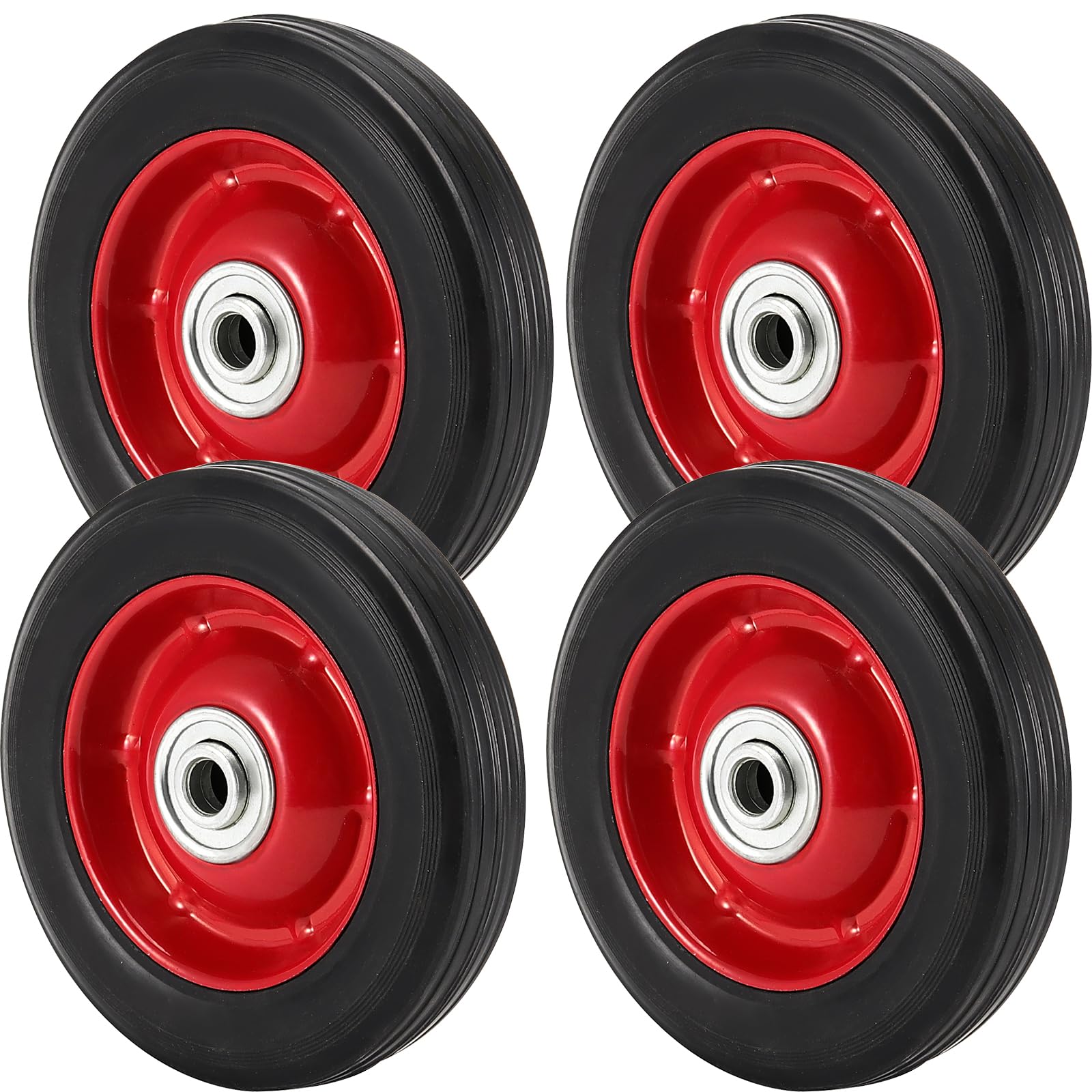 4 PCS 8x1.75In Solid Rubber Wheel with Ball Bearing,1/2In Bore Axle