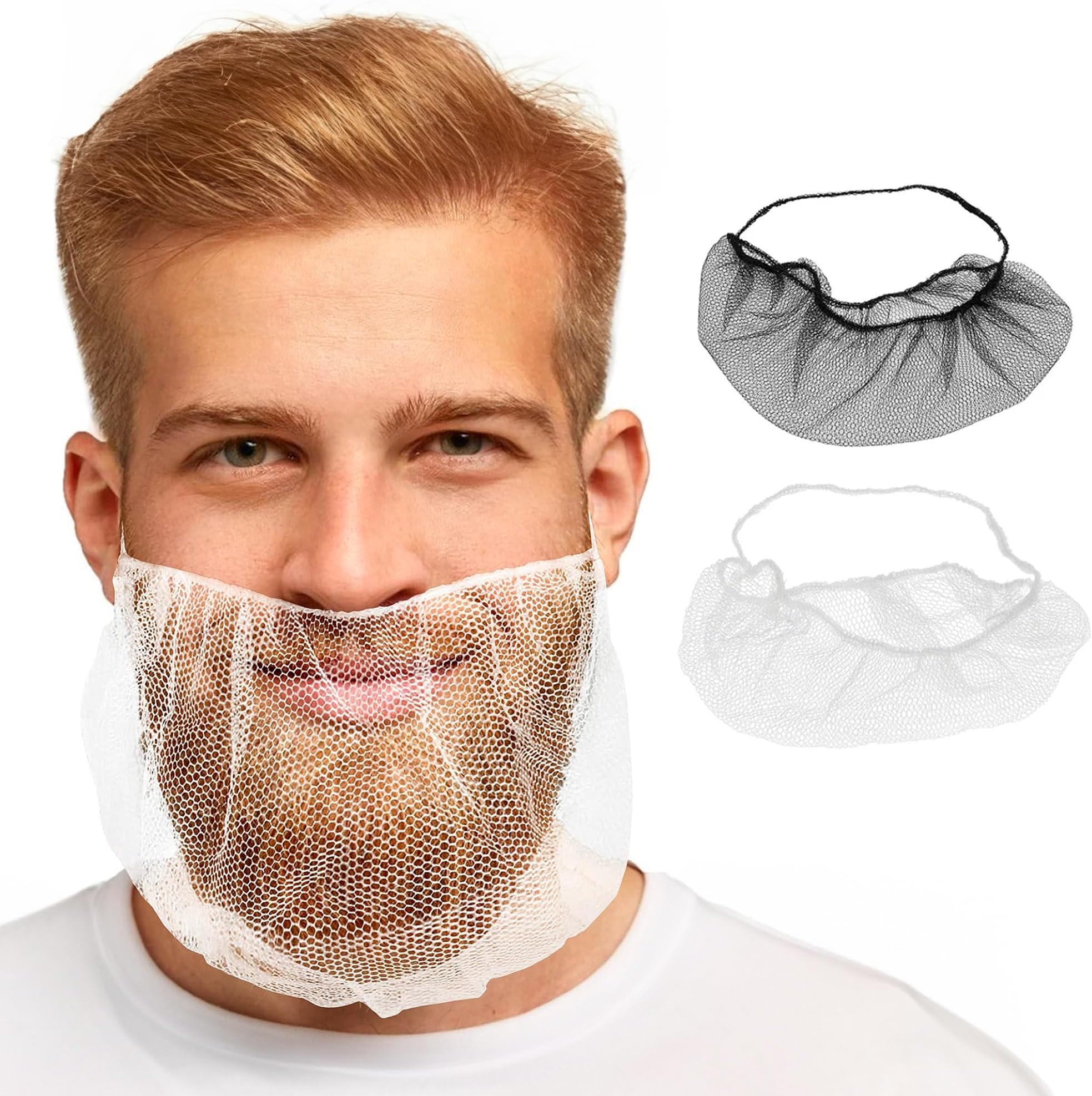 AMZ Disposable Beard Nets for Men. Nylon Disposable Beard Covers Nets for Cooking. Elastic Loop Beard Guards Food Service