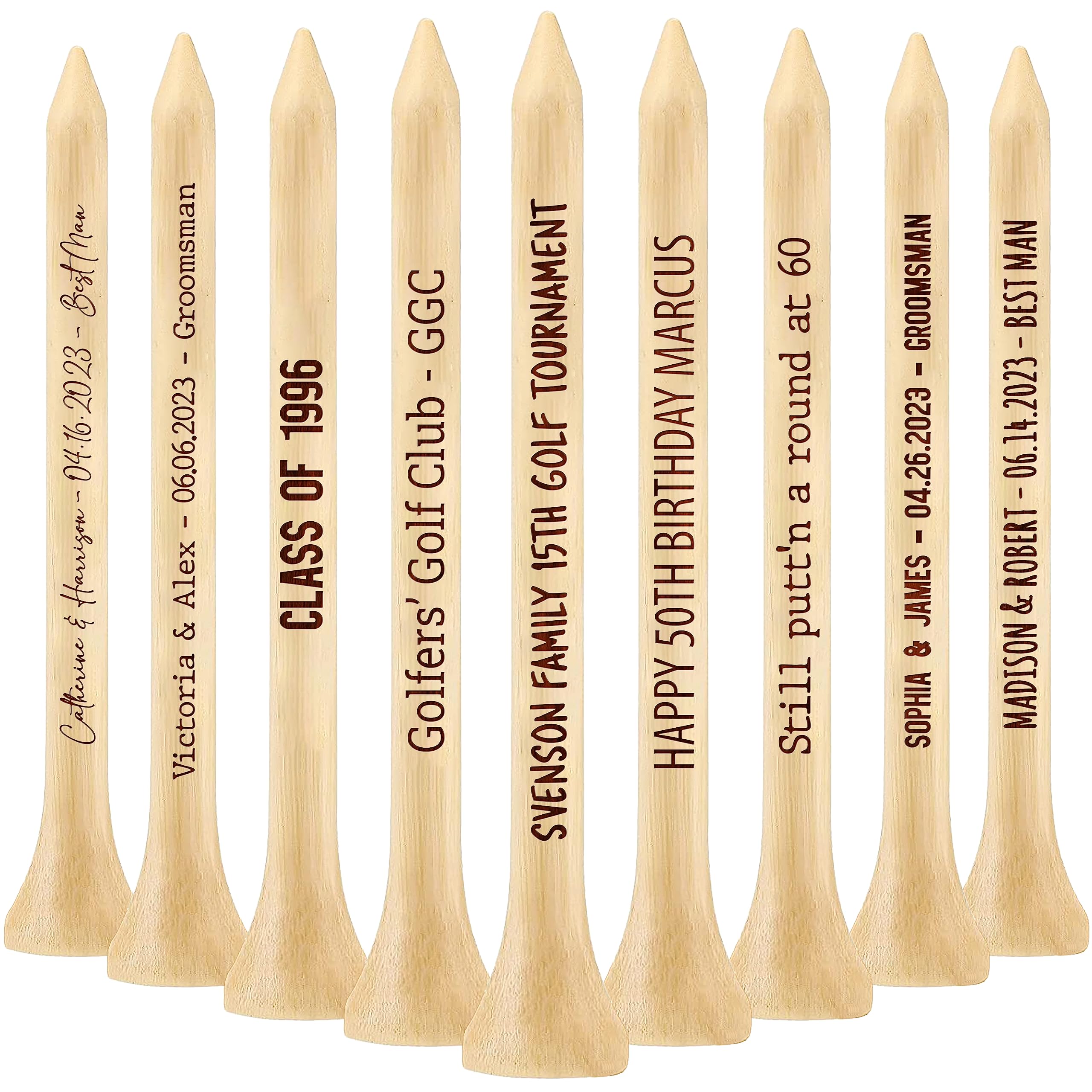 UNITED CRAFT SUPPLIES Golf Gifts, 100 PCS Personalized Golf Tees with Custom Text I Wooden Golf Tees I Golf Gifts for Men, 20,40,60,80,100 PCS Available