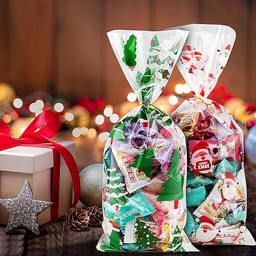 Miniatura 5 de Surtido de 200 bolsas de celofán de Navidad para golosinas navideñas, recuerdos de fiesta, bolsas de dulces, regalos, suministros de fiesta