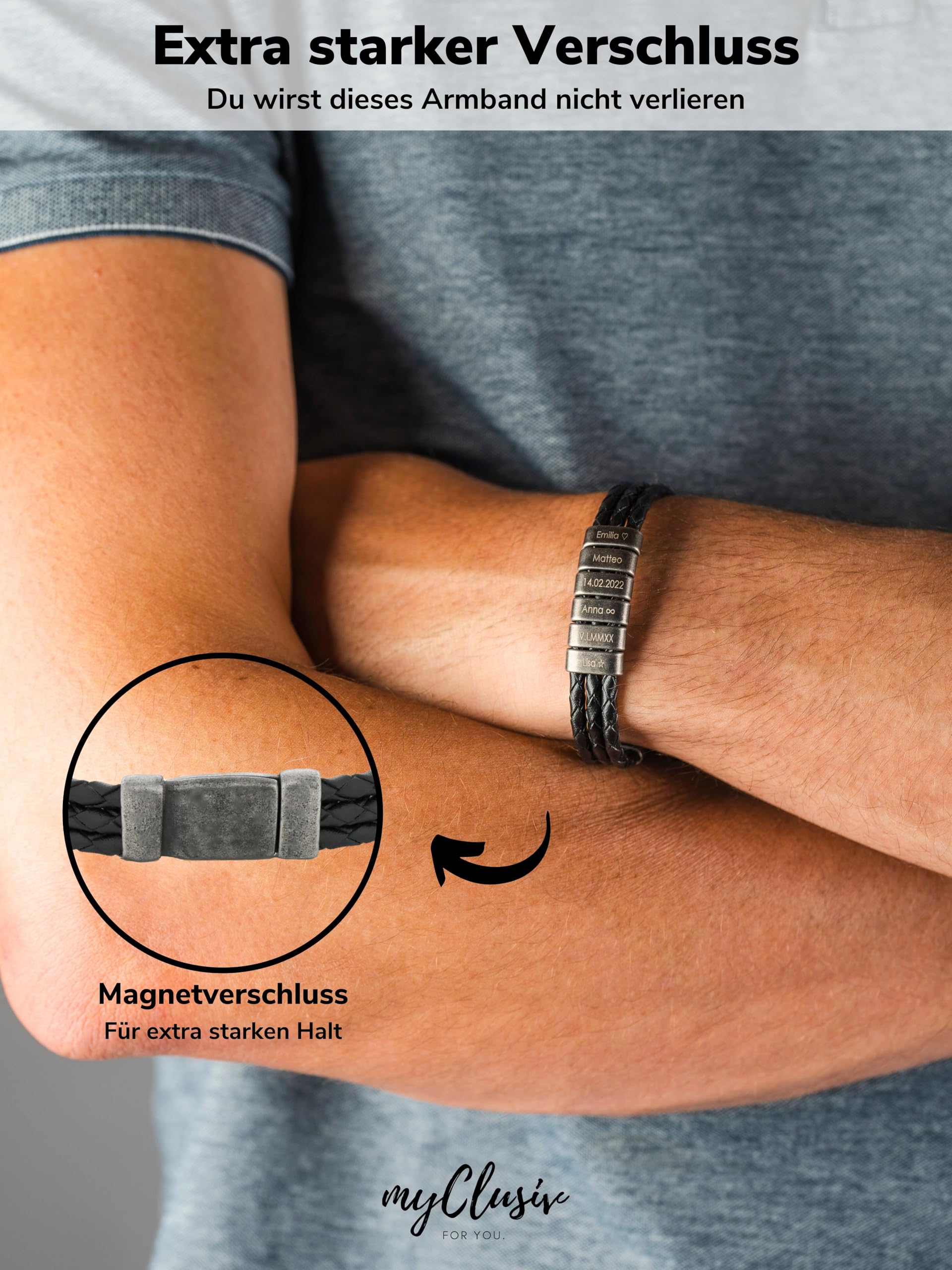 Personalisiertes Lederarmband für Herren mit Namen auf Oxid-Beads - Armband mit Gravur - Geschenk für Männer - Männerarmband - Geschenk für Papa