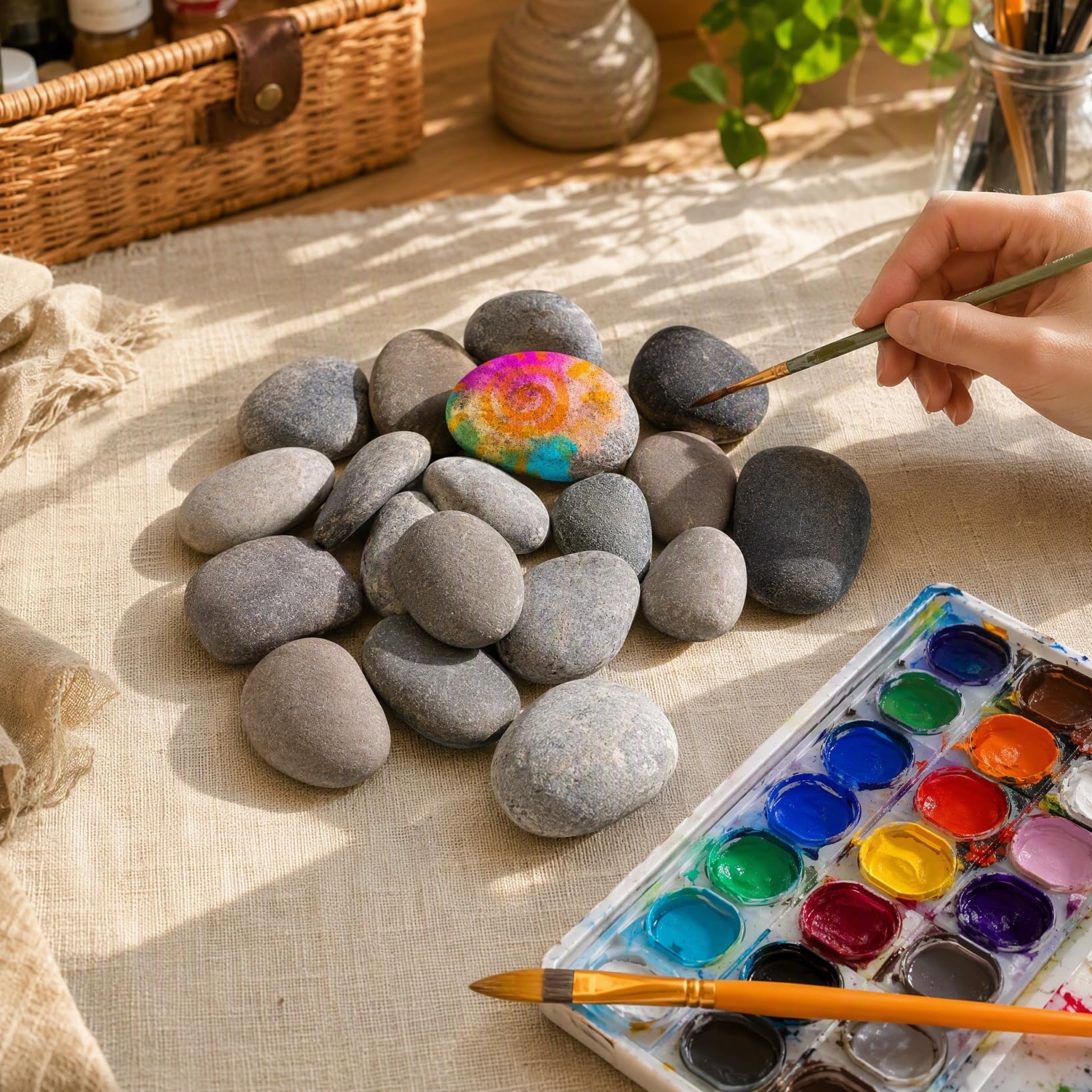 Artibetter Flusssteine zum Malen, flache und glatte Natursteine für Kunst, Handwerk, Dekoration, kleine Steine zum Bemalen, keine scharfen Kanten, Familienkunst, 20 Stück