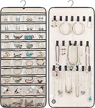 UrbanCraft's Truly Urban Hanging Jewelry Organizer,Double Sided Jewelry Storage with Hanger,24 Clear PVC Pockets and 15 hook loops for Holding Necklaces, Bracelets, Rings, Earrings
