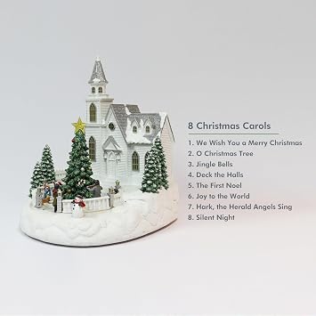 MOMENTS IN TIME Lighted Musical Christmas Church with Animated Carolers 13.5 LED Holiday Village Building Plays 8 Classic Christmas Songs Adapter Powered Decor Piece