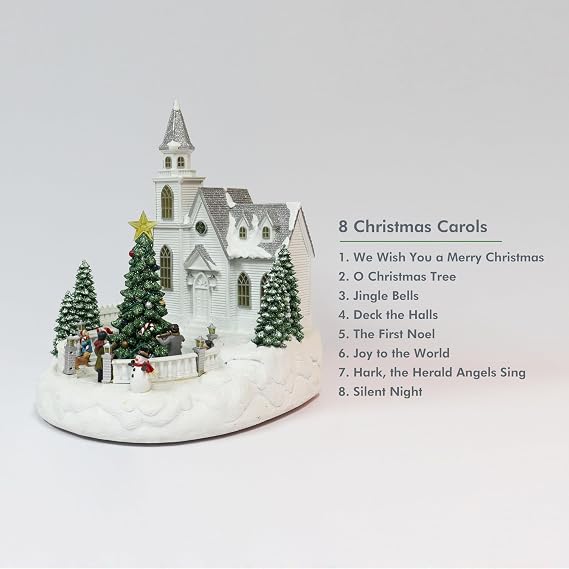 MOMENTS IN TIME Lighted Musical Christmas Church with Animated Carolers 13.5 LED Holiday Village Building Plays 8 Classic Christmas Songs Adapter Powered Decor Piece