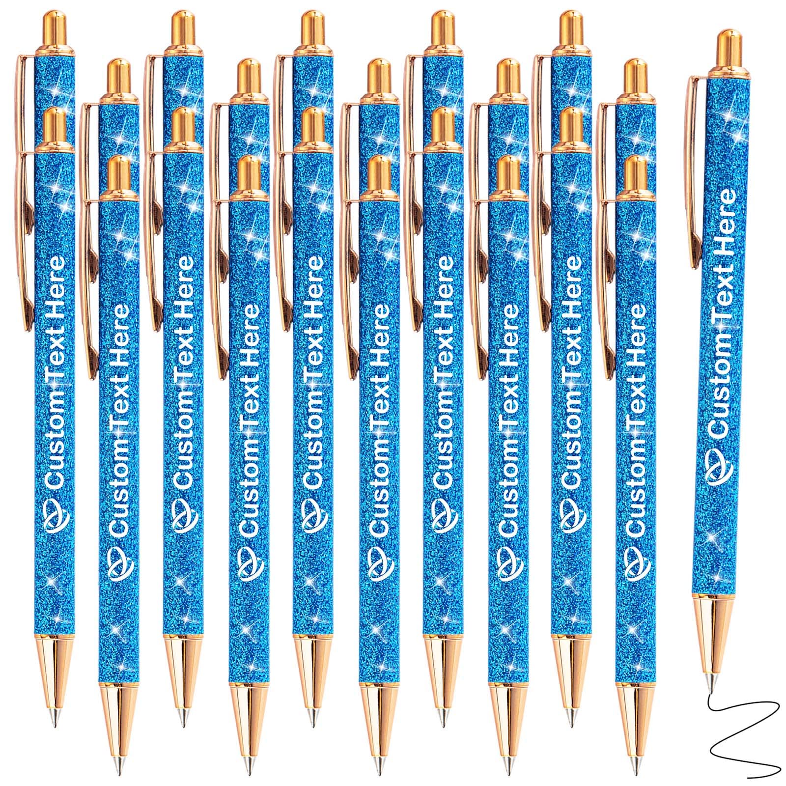 Xiuyours Personalised Pens for Women Custom Glitter Pen with Name Logo Imprinted, 20 Customised Sparkly Bling Ballpoint Pen Gift for Wedding Birthday Office Graduation, Blue