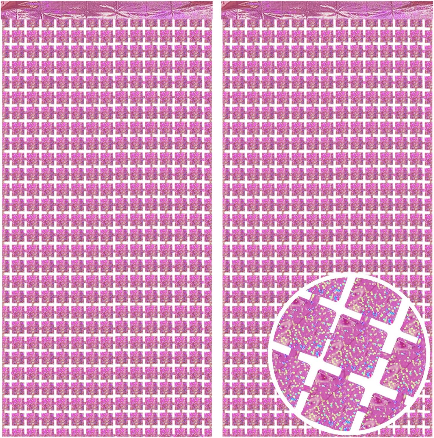 AIBIIN 2 Pack 3.3 x 6.6ft Pink Foil Fringe Backdrop Curtains Photography Square Tinsel Streamers Birthday Decorations for Bachelorette Party Valentine's Day Baby Shower Gender Reveal Disco Party