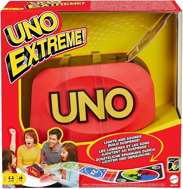 UNO Extreme Card Game Featuring Random-Action Launcher with Lights & Sounds & 112 Cards, Kid, Teen & Adult Game Night Gift Ages 7 Years & Older, GXY75