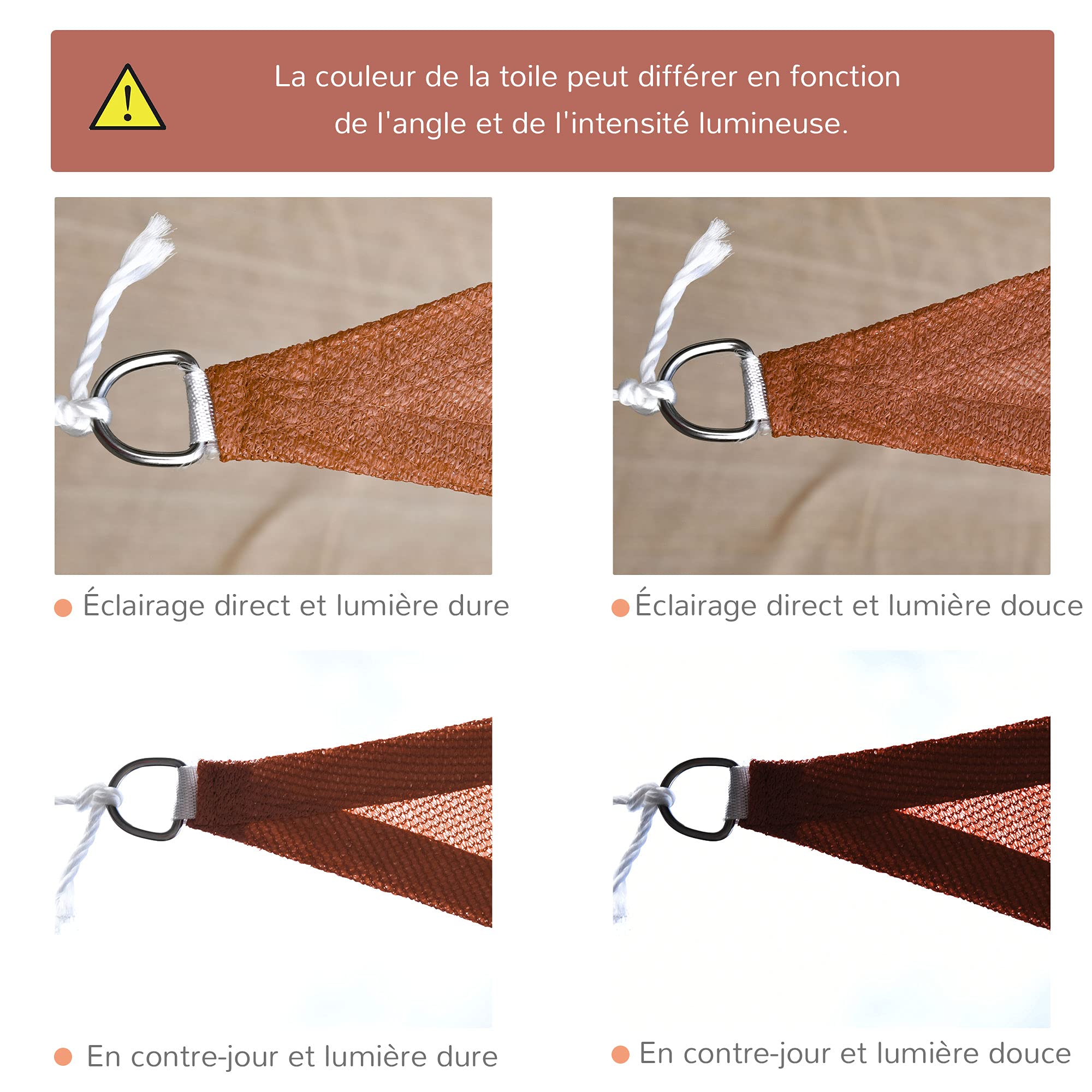 Outsunny Voile d'Ombrage Triangulaire Grande Taille 4x4x4m UV Rouge Rouille | Polyéthylène Haute Densité