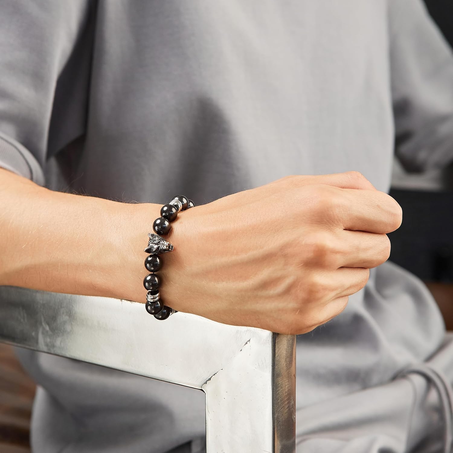 Karelian Heritage Shungite Stone Beaded Bracelet, Handmade for Men, Natural Stones and 7.3 Inch Elastic Stretch Band, Spiritual Chakra Crystal Healing Jewelry