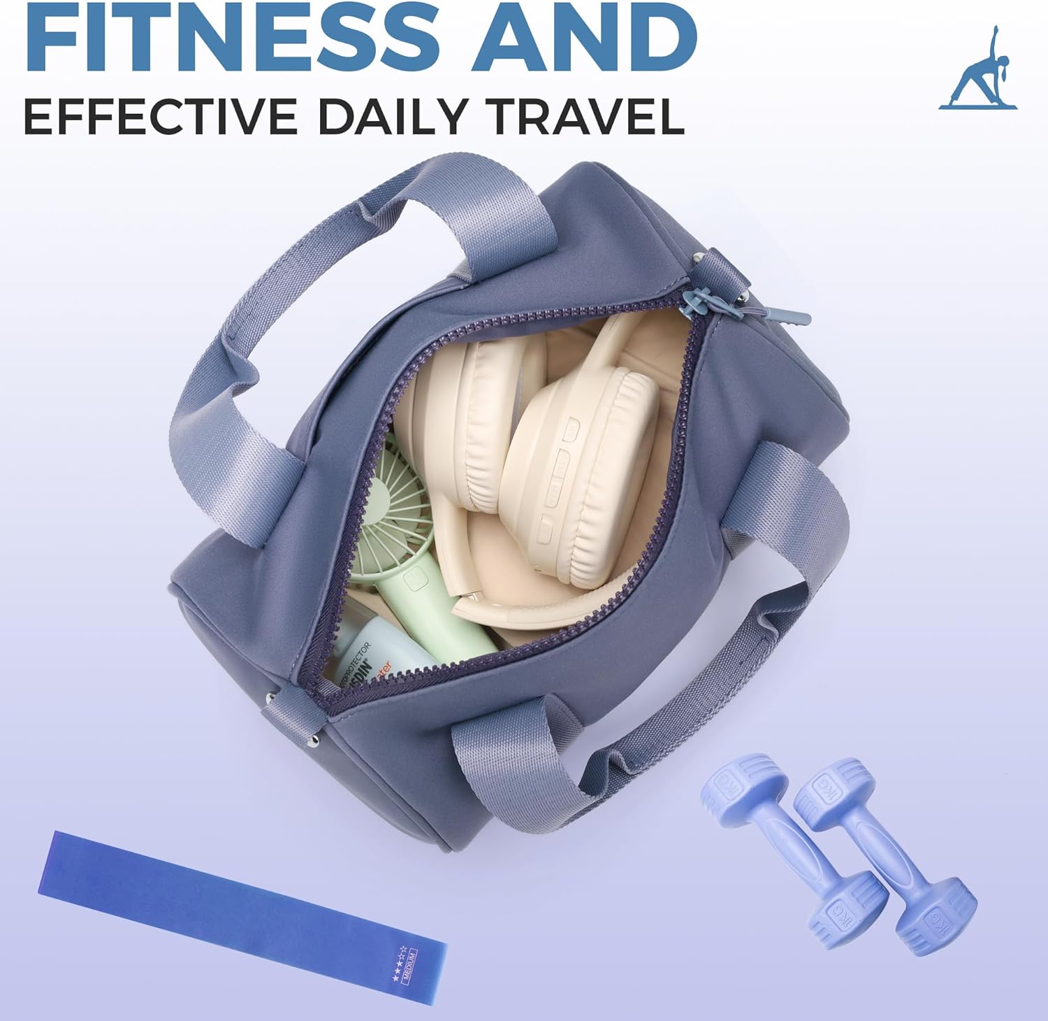 FODOKO mini Gym Bag for Women, barrel purse,Crossbody Duffel Bags Handbag from Gym to Travel(Foggy Purple) - Image 4