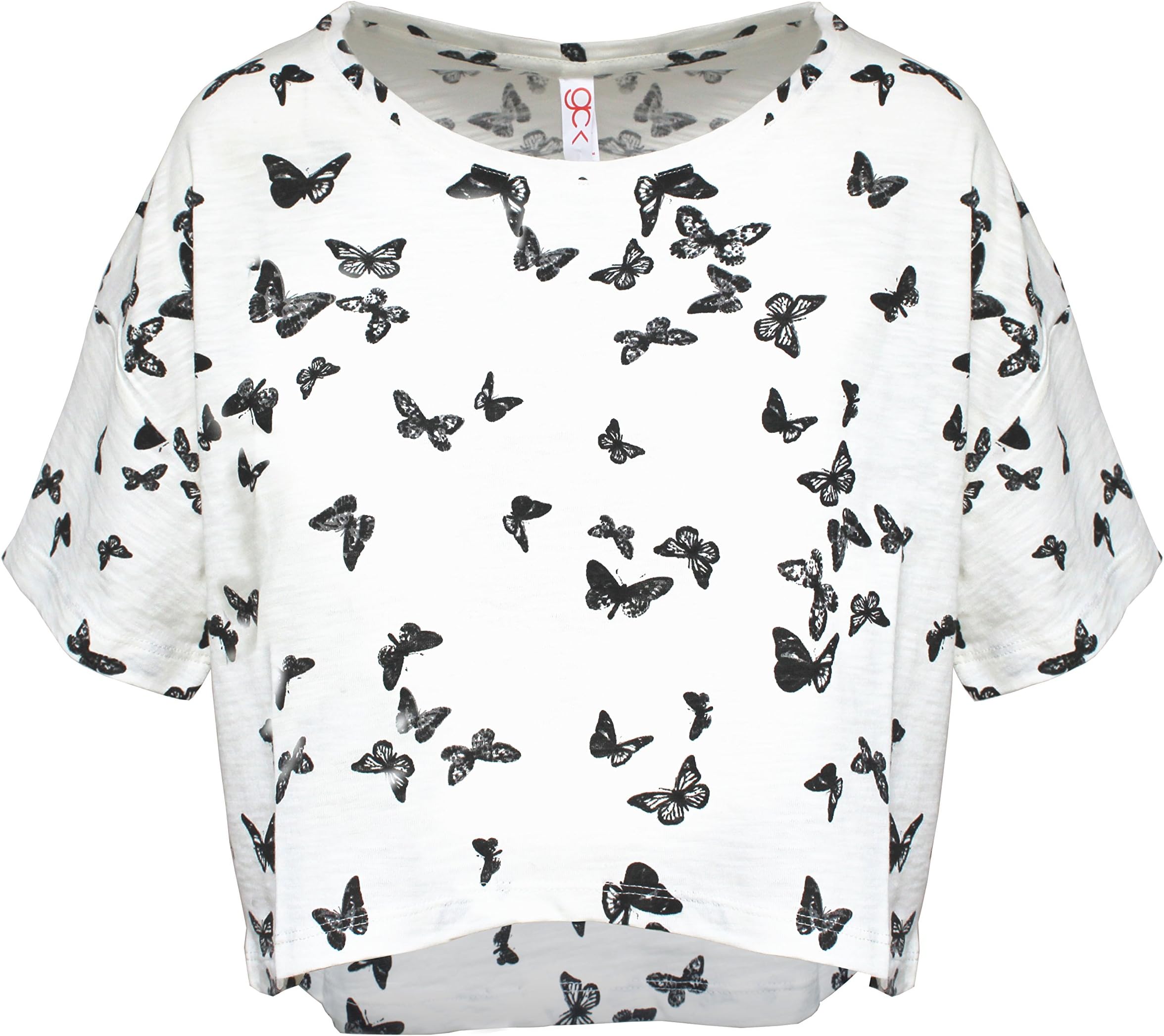 Friday Chic Women's Casual Basic Flowy Crop Top (Medium, Butterfly Print)