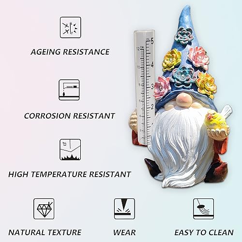 Miniatura 5 de Gnomos de resina Medidores solares Rian,Estatua de jardín de gnomos de resina con un medidor de lluvia de vidrio,Medidor de agua de escultura