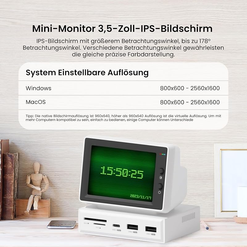 Hagibis 3.5" IPS hordozható monitor USB-C hub kártyaolvasóval