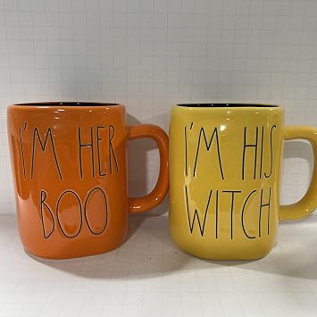 Rae Dunn IM HER BOO + IM HIS WITCH Mug Set of 2 - Halloween - Coffee cup - Ceramic - 16 oz