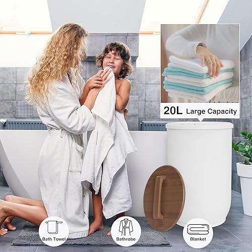 Miniatura 4 de SAMEAT Calentador de toallas grande para baño, calentador de toallas con calefacción, tapa de madera, apagado automático, se adapta a hasta dos