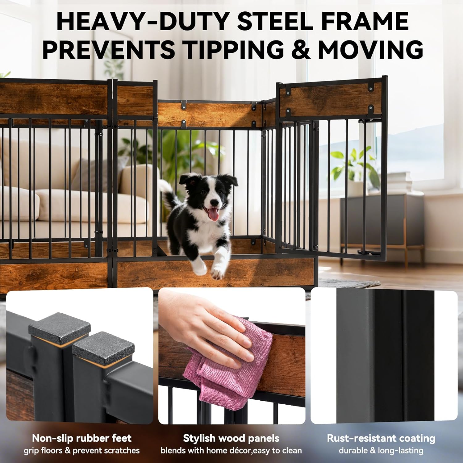 Oranland Dog Playpen Furniture,28" H Heavy Duty Dog Play Pen Indoor,Dog Kennel for Puppy/Small/Medium Dogs,Anti-Rust Coating/Strengthened Dog Fence/Upgraded Lock/Scratch-Resistant Pads,6 Panels