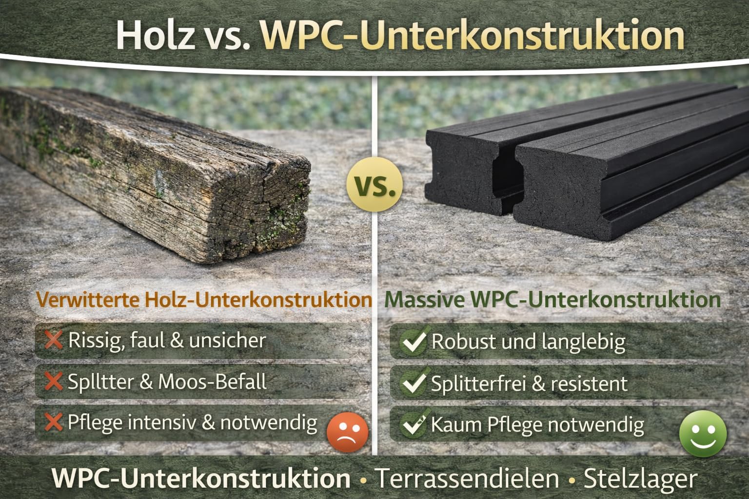 WPC Unterkonstruktion Vollmaterial 198×40×25 mm Schwarz – Terrassen Unterbau für WPC & Holz Dielen – witterungsbeständig, wasserfest, verrottungsfrei – für Terrasse, Balkon, Garten & Pool (20Stück)