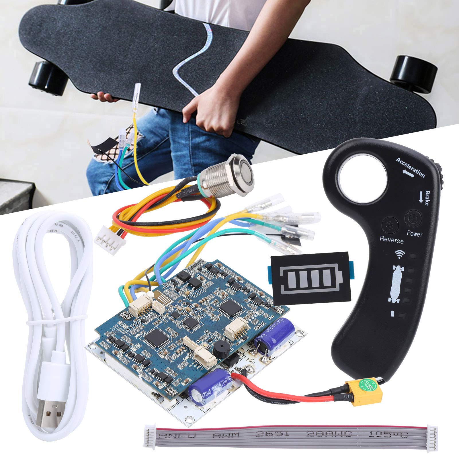 Elektrisches Skateboard ESC Kit, 430W 36V Fernbedienung Elektrisch Longboard Controller Dual Drive Hub Motor 10S Steuerplatine Elektroroller Zubehör