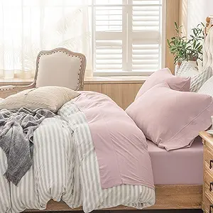 PURE ERA Jersey Knit 4pc Bed Sheet Set 100% T-Shirt Cotton Super Soft Comfy Breathable Fits Mattress Up to 20" Extra Deep Pocket (Solid Light Pink, Queen)