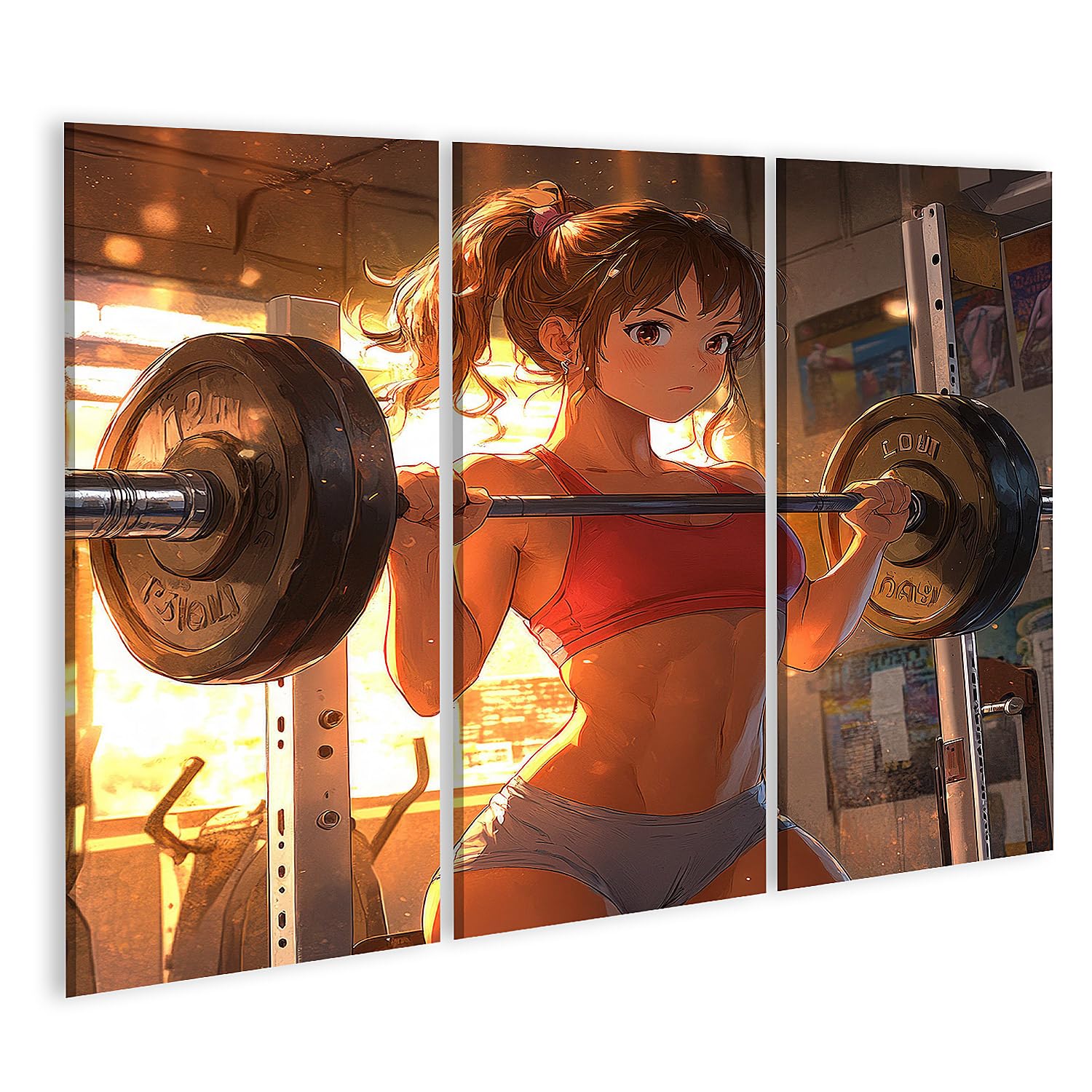 islandburner Quadro su tela donna durante l'allenamento della forza in palestra per gli appassionati di fitness palestra Immagini da parete poster