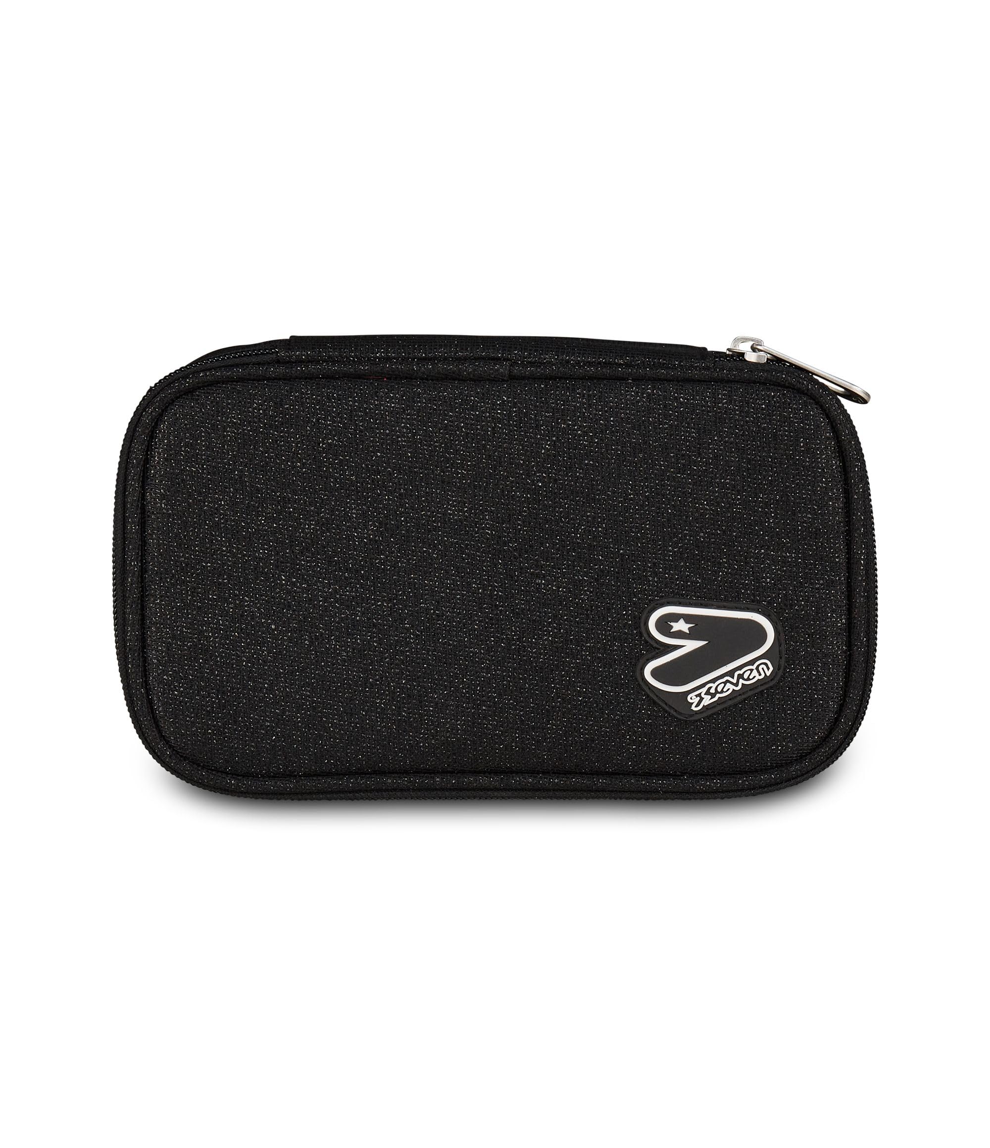 Seven Bustina Scuola Round Plus Big Tech Shin,Nero, Taschino Interno con Zip e Passanti Elastici Portapenne, Scuola Media e Superiore, Ragazza
