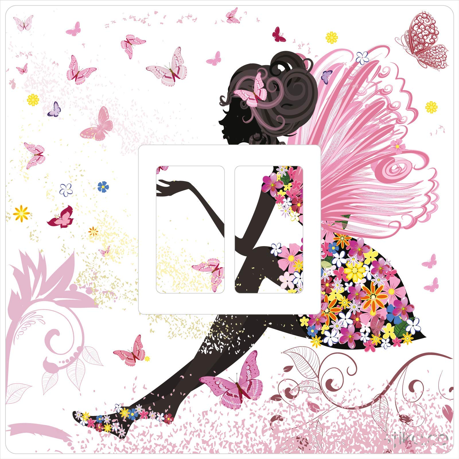 Stika.co Multicolour Pink Fairy Princess Butterfly Light Switch Sticker Vinyl Cover Skin By (Double)