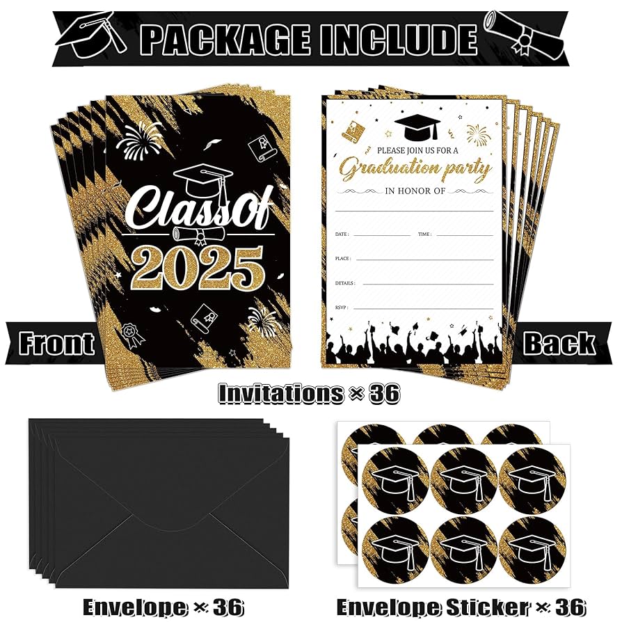 amazon-com-graduation-party-invitations-36-pcs-black-gold-invite-cards-with-envelopes-announcement-card-for-class-of-2025-college-university-graduation-celebration-home-kitchen for Free Printable Graduation Invitations 2019 Amazon.com : Graduation Party Invitations 36 PCS Black Gold Invite Cards with Envelopes Announcement Card for Class of 2025 College University Graduation Celebration : Home & Kitchen for Free Printable Graduation Invitations 2019