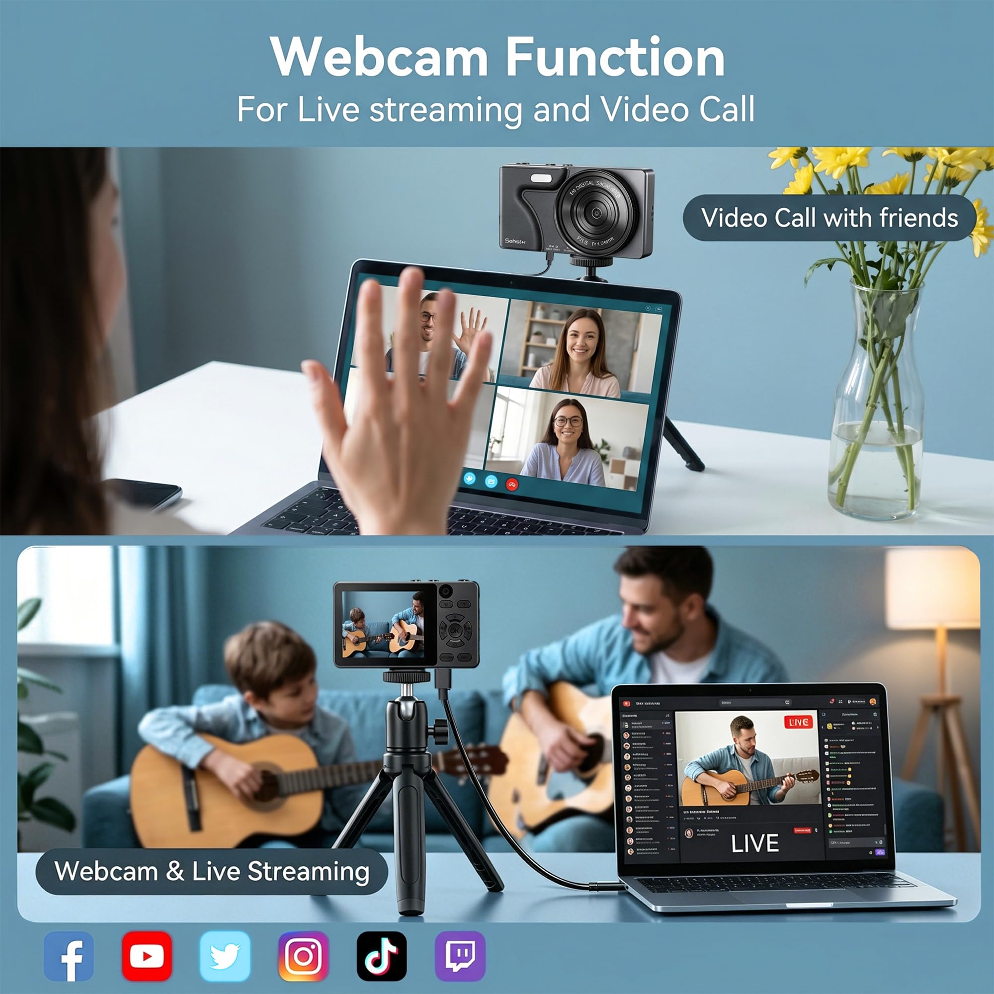 Fotocamera compatta 4K 64MP con scheda SD da 32 GB, schermo IPS da 2,8", zoom digitale 18x, autofocus, batteria da 2000 mAh, trasferimento USB, regalo per bambini, adolescenti e principianti, nero