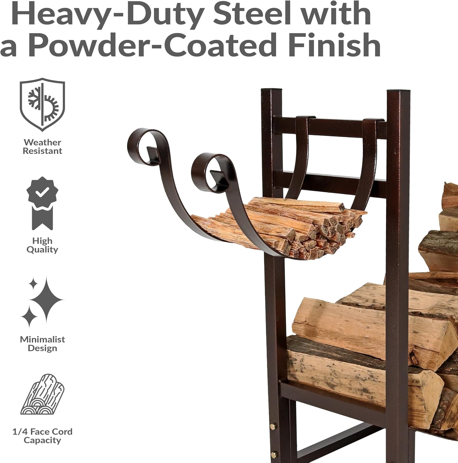 Sunnydaze 33" Indoor Firewood Rack with Kindling Log Holder - Heavy-Duty Outdoor Wood Storage for the Fire Pit or Fireplace - Bronze