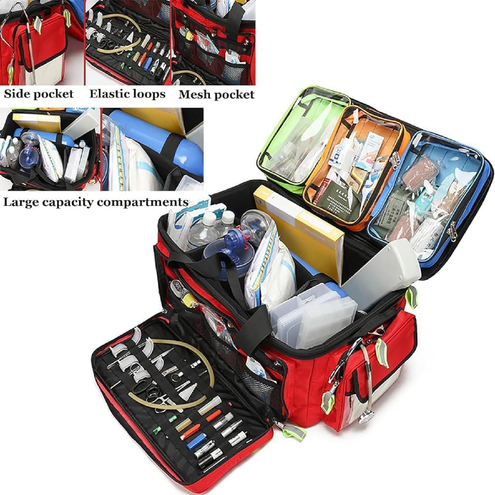 Bolsa Para Botiquín De Primeros Auxilios De Gran Capacidad Con Ruedas, Carrito Médico Con Ruedas Y Bolsa De Trauma Para Socorristas, Bolsa De Lona De Emergencia Portátil Con Tiras Reflectantes