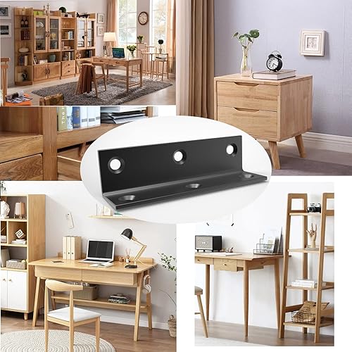 Miniatura 4 de Soporte de esquina de acero inoxidable negro, soporte en L, soporte de esquina resistente, soportes de ángulo grande, soportes de metal para madera