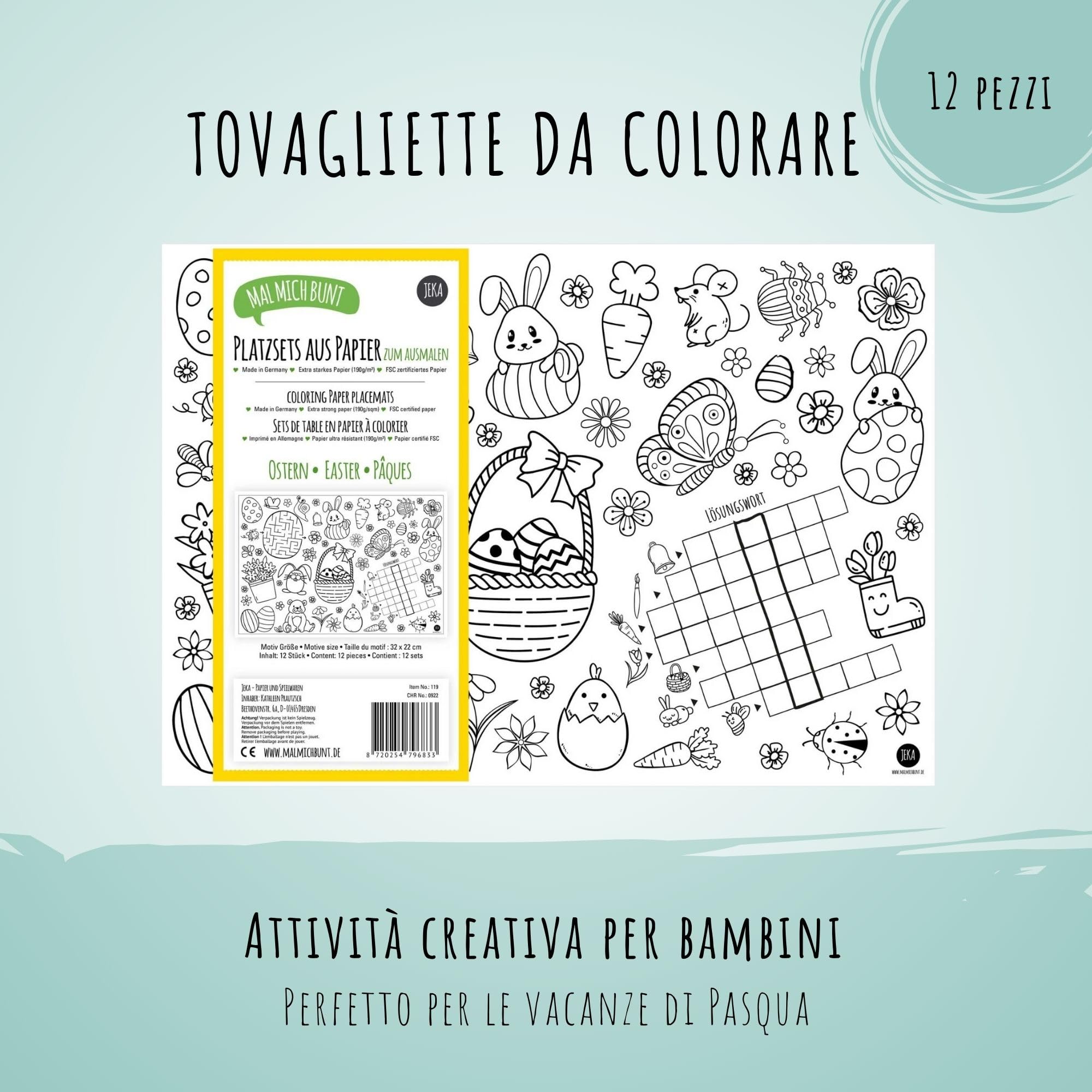 Tovaglia Di Carta Pasquale Da Colorare Per Bambini - Fai Da Te Con Uova E Coniglietti, Attività Creativa Regalo Pasqua