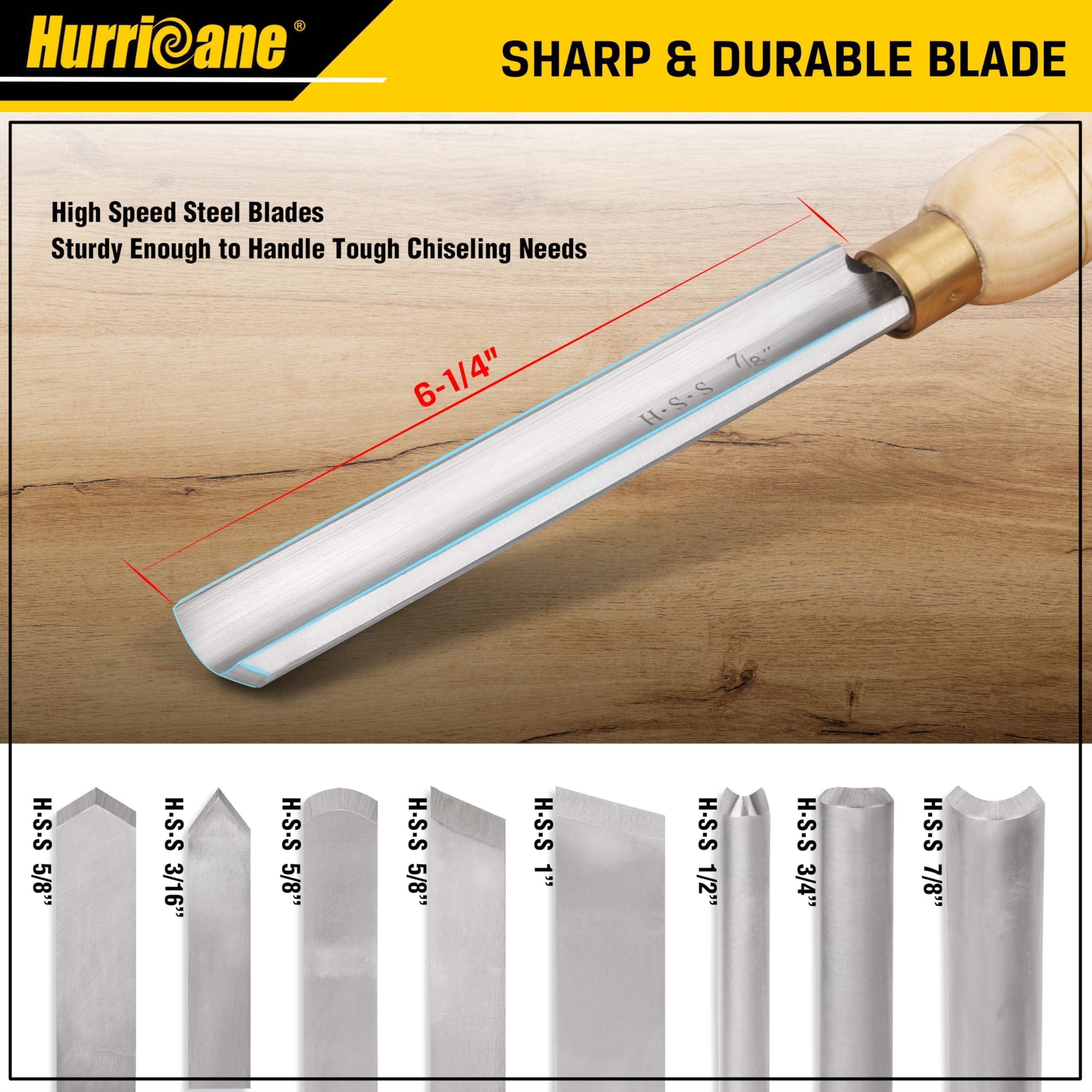 HURRICANE Juego de cinceles para torno de madera, 8 piezas HSS herramientas de torneado de torno de madera, herramientas de torno para carpintería con caja de madera