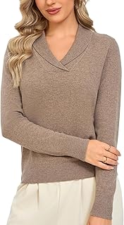 Sponsored Ad - VETLURY V Neck Sweaters for Women – 100% Merino Wool Shawl Collar Pullover Sweater Elegant Long Sleeve Jump...