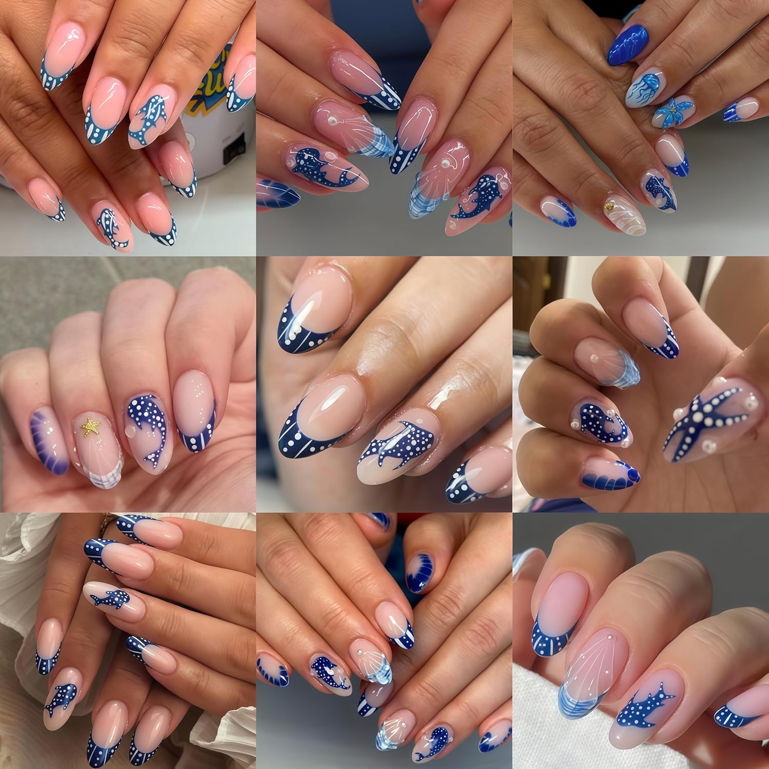 3 Sheets Ocean Blue Nail Stickers for Nail Art with Polka Dot Whale Shark Nail Decals 5D Self Adhesive Starfish Jellyfish Blue Dolphin Nail Design Marine Life Manicure DIY Nail Supplies for Women