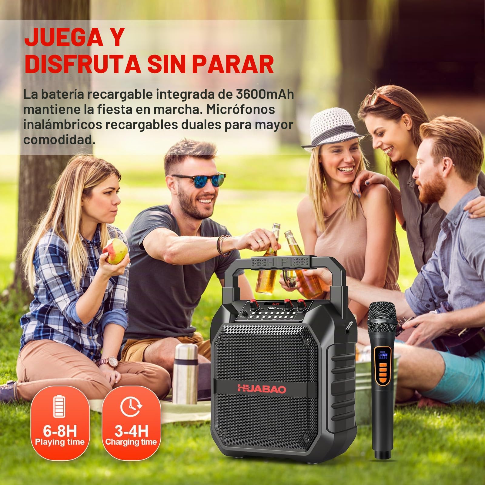 Máquina de karaoke Bluetooth portátil con micrófono inalámbrico para adultos y niños, sistema PA con control remoto, soporta tarjeta TF/USB/FM/AUX