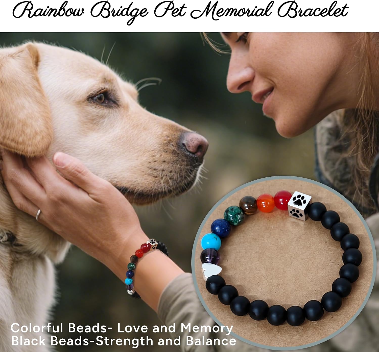 Dog Memorial Gift Set: Walnut Ornament & Rainbow Bridge Bracelet for Pet Loss — view 3