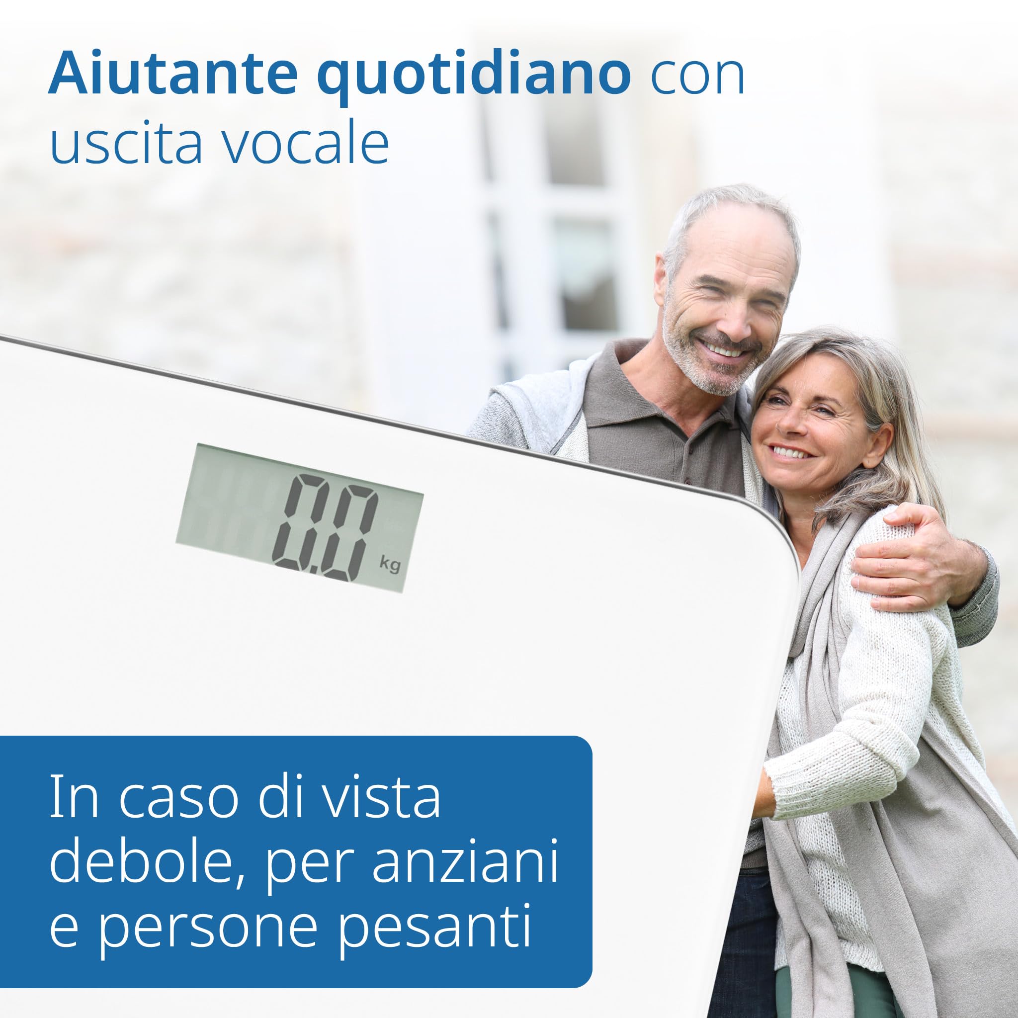 ADE Bilancia pesapersone digitale parlante | bilancia elettronica pesa persone da casa con emissione vocale in 5 lingue anche italiano | capacità molto elevata | precise fino a 250 kg | bianca