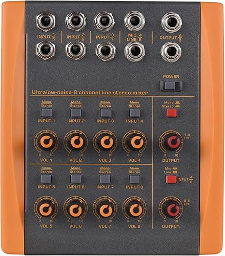 Miniatura 2 de Consola de mezcla de 8 canales de ruido ultra bajo de 8 canales, mezclador estéreo de línea de 8 canales, conmutación mono/estéreo, mezclador de