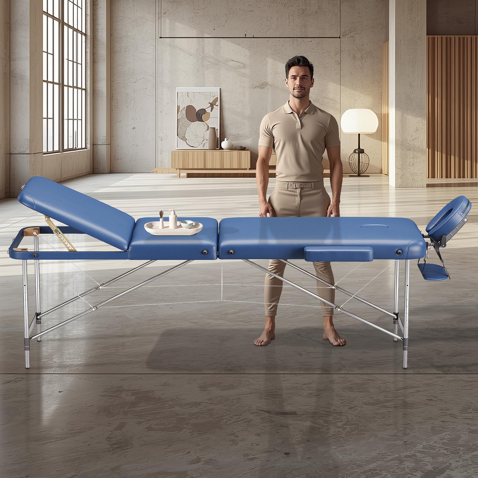 BELTOM® Camilla de Masaje 3 Zonas Aluminio portatil Mesa Cama Banco Plegable masajista - Azul