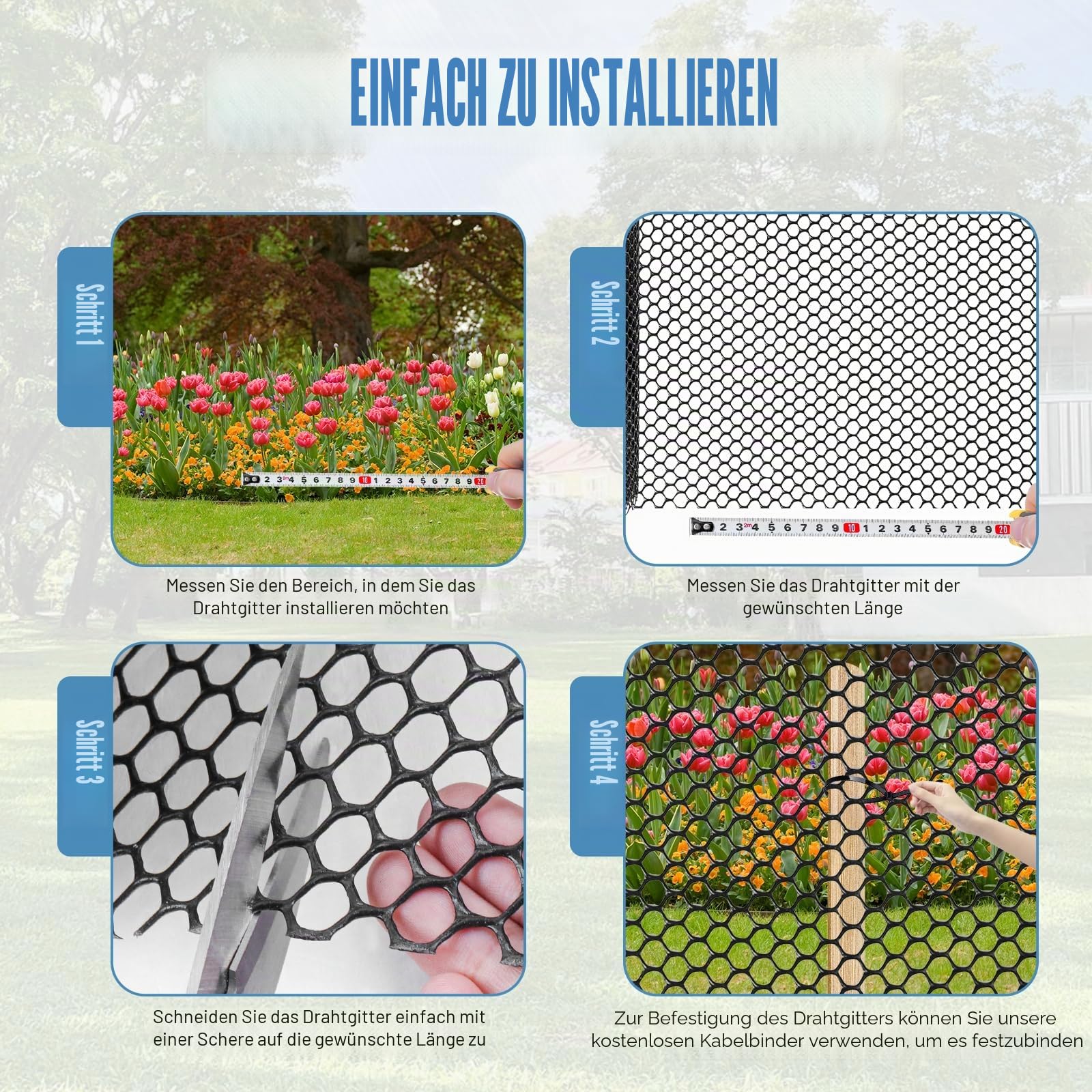 Kaninchendraht Kunststoff 40cm x 10m Gartenzaun maschendraht kunststoffzaun Wühlmausgitter Volierendraht Tiergehege für Geflügel Garten Balkon Schutznetz Zuchtnetz ((Löcher: 3 mm), Schwarz)